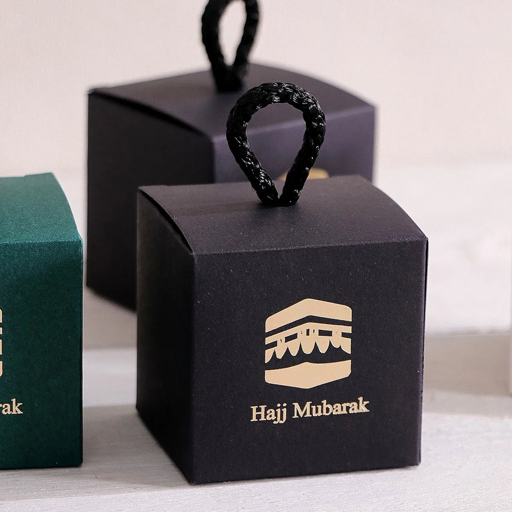 5-Pack Hajj Mubarak Sweets Gift Boxes – Gold Foil Black Gift Boxes Qme