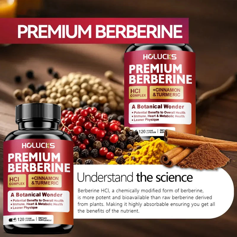 HOLUCKS Berberine 1300mg Capsules – Buy 1 Get 1 Free | 120ct Herbal Supplement Qst