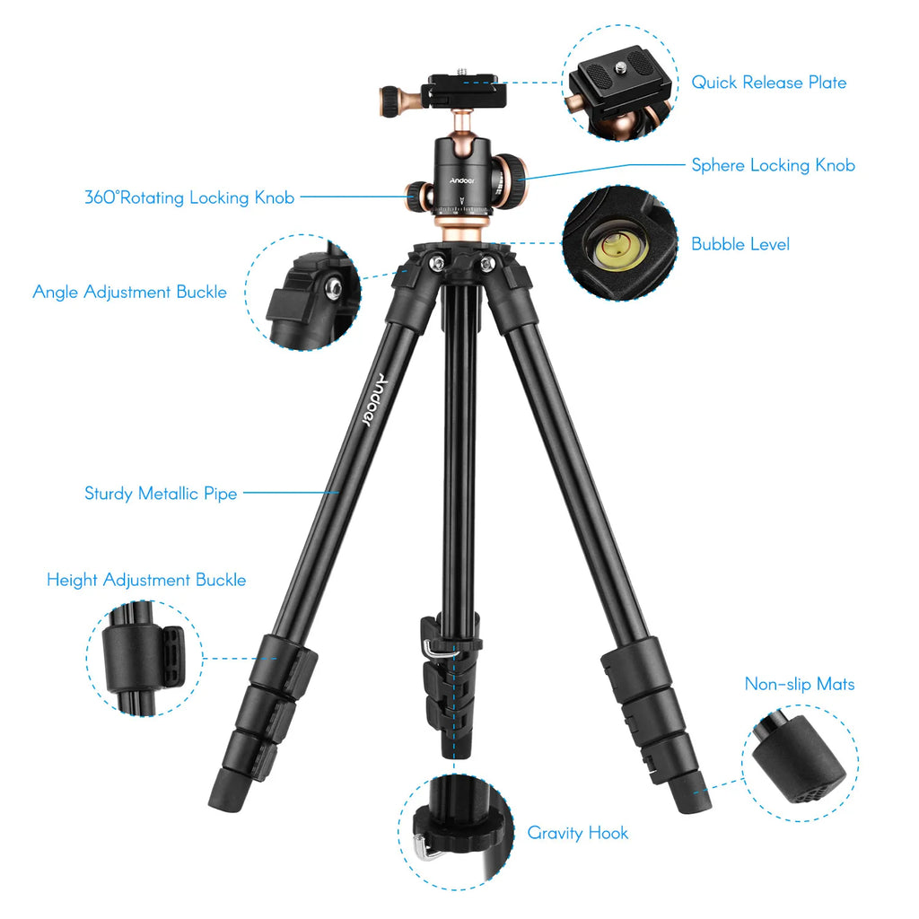 Andoer Q160SA Aluminum Tripod with 360° Panoramic Ball Head Camera Tripod Qst