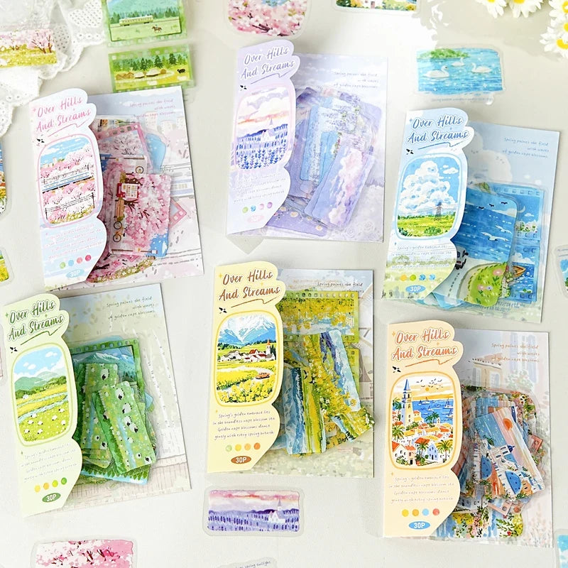 TIANZI 30 Sheets City Landscape PET Stickers – Junk Journal Decorative Sticker Pack Qme H