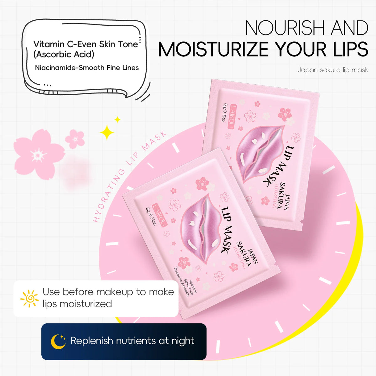Sakura Hydrating Lip Mask – Moisturizing Korean Lip Care Lip Mask Treatment Qst