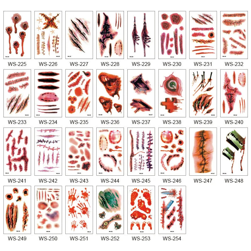 6-Pack Realistic Horror Wound Temporary Tattoos – Waterproof Scars Temporary Tattoos Qme