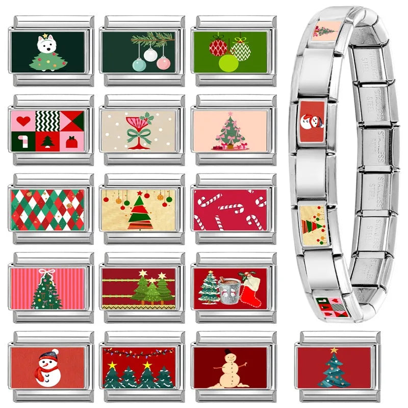 Christmas Italian Charm Links – Xmas Lights, Trees & Candy Cane Italian Charm Links Qme