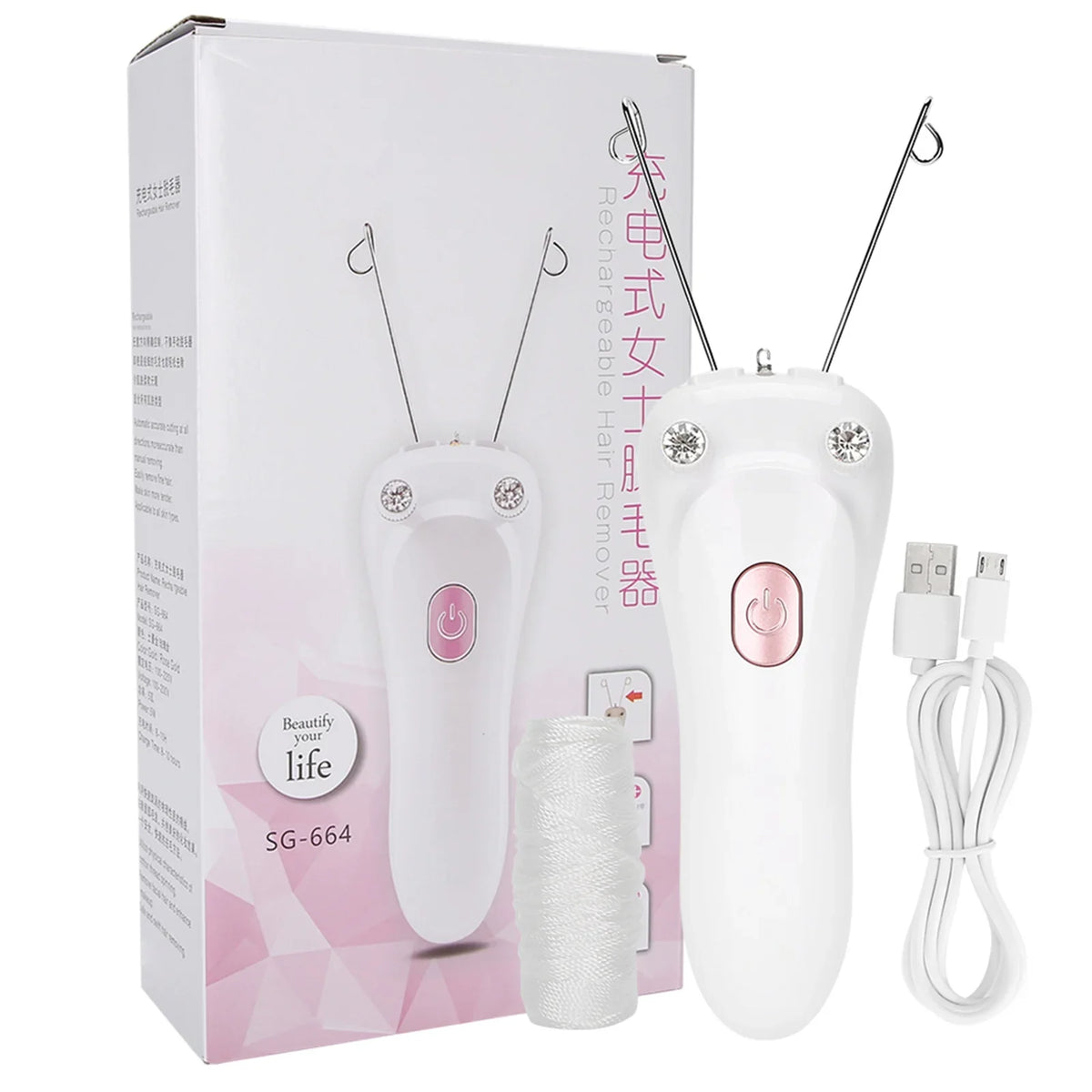 Electric Threading Epilator – Face & Body Hair Remover for Women Threading Epilator Qme Pink