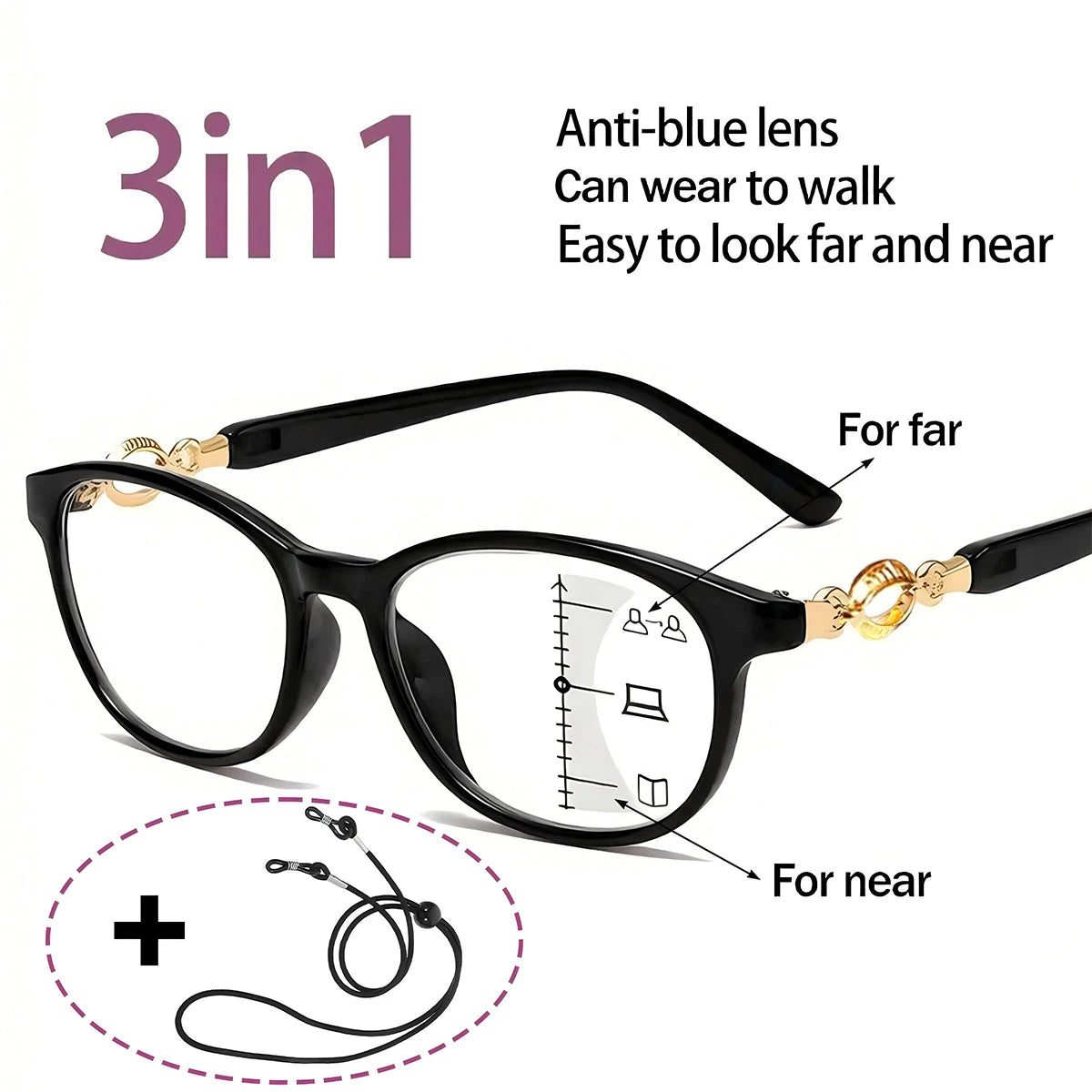 VOPHA Progressive Multifocal Reading Glasses Anti-Blue L4 Progressive Reading Glasses Qst Black +100