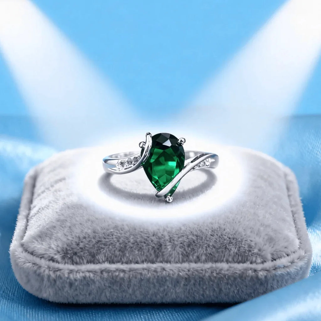 925 Sterling Silver Green Crystal Water Drop Charm Ring Crystal Charm Ring Qme Silver 7