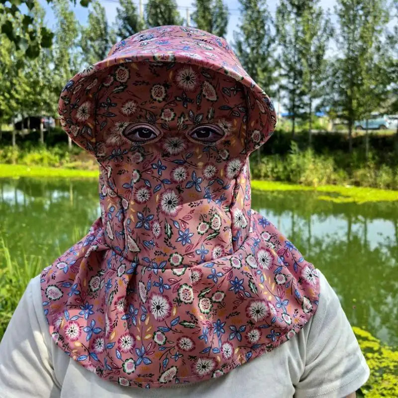 Women's Wide Brim UV Hat with Face & Neck Cover – Plaid Sun Protection Hat Qst A5