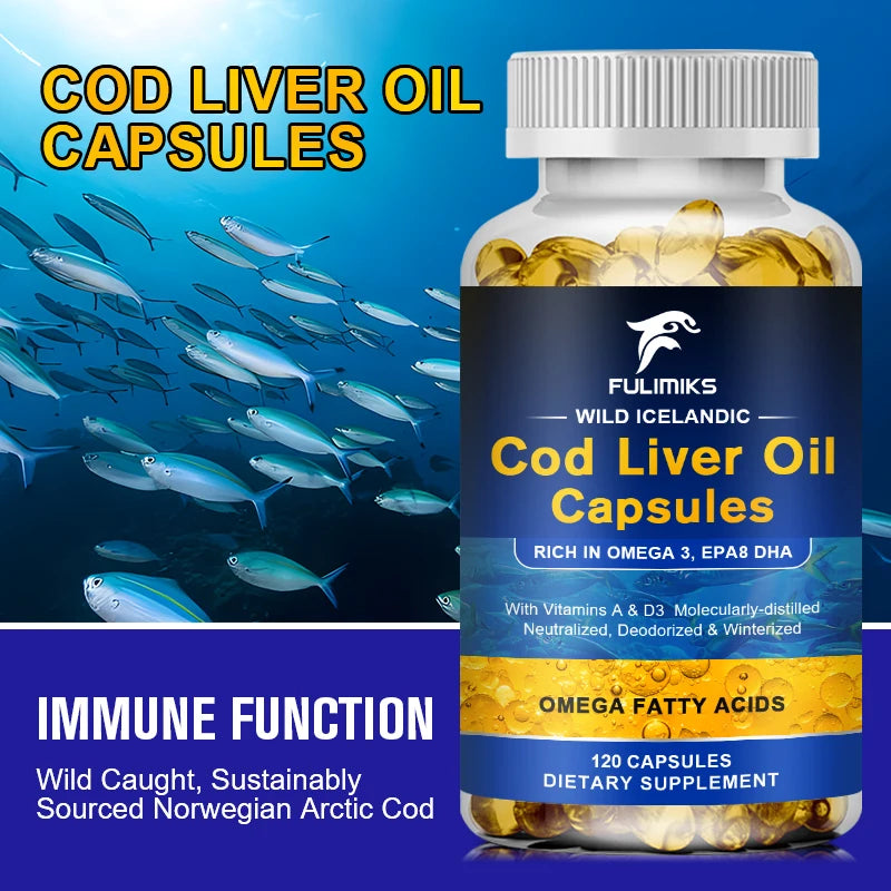 Fulimiks Cod Liver Oil Capsules | Vitamins A & D3 | 120ct Omega-3 Supplement Qst
