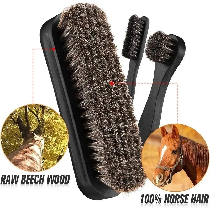Horsehair Shoe Polish Brush & Dauber Applicator Set Shoe Care Brush Set Qme