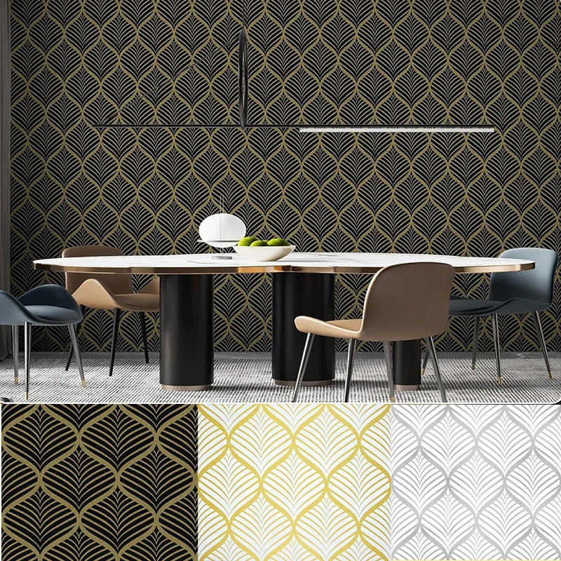 Black Gold Art Deco Self-Adhesive Wallpaper | Geometric PVC Self-Adhesive Wallpaper Qme