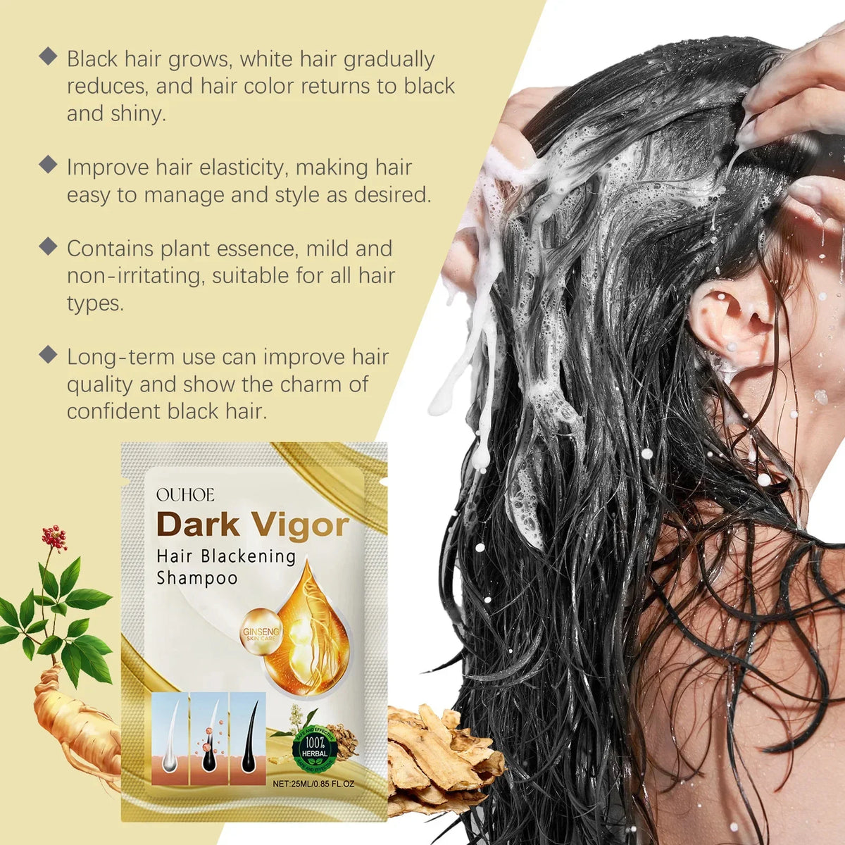 Plant Bubble Hair Dye Shampoo – Natural Gray Coverage | Qme Hair Dye Shampoo Qme