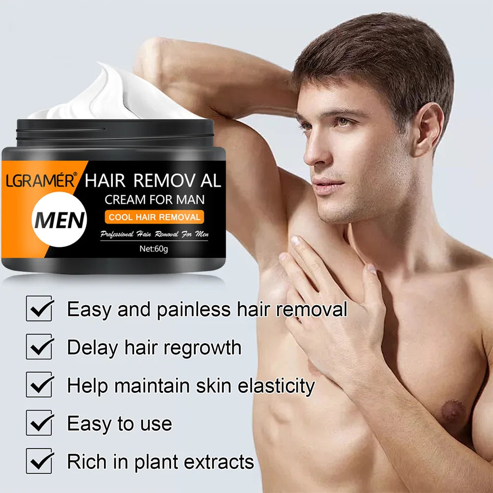 LGRAMER Men's Hair Removal Cream – Body Depilatory 60g Hair Removal Cream Qst