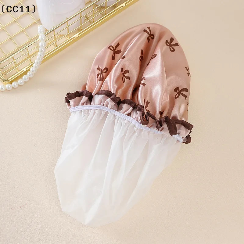 Double-Layer Waterproof Shower Cap & Kitchen Hair Cover Waterproof Shower Cap Qme