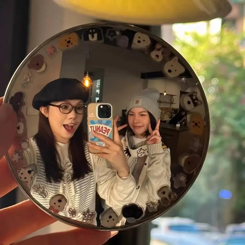 Portable Round Convex Makeup Mirror – Handheld Photo Prop Handheld Makeup Mirror Qme