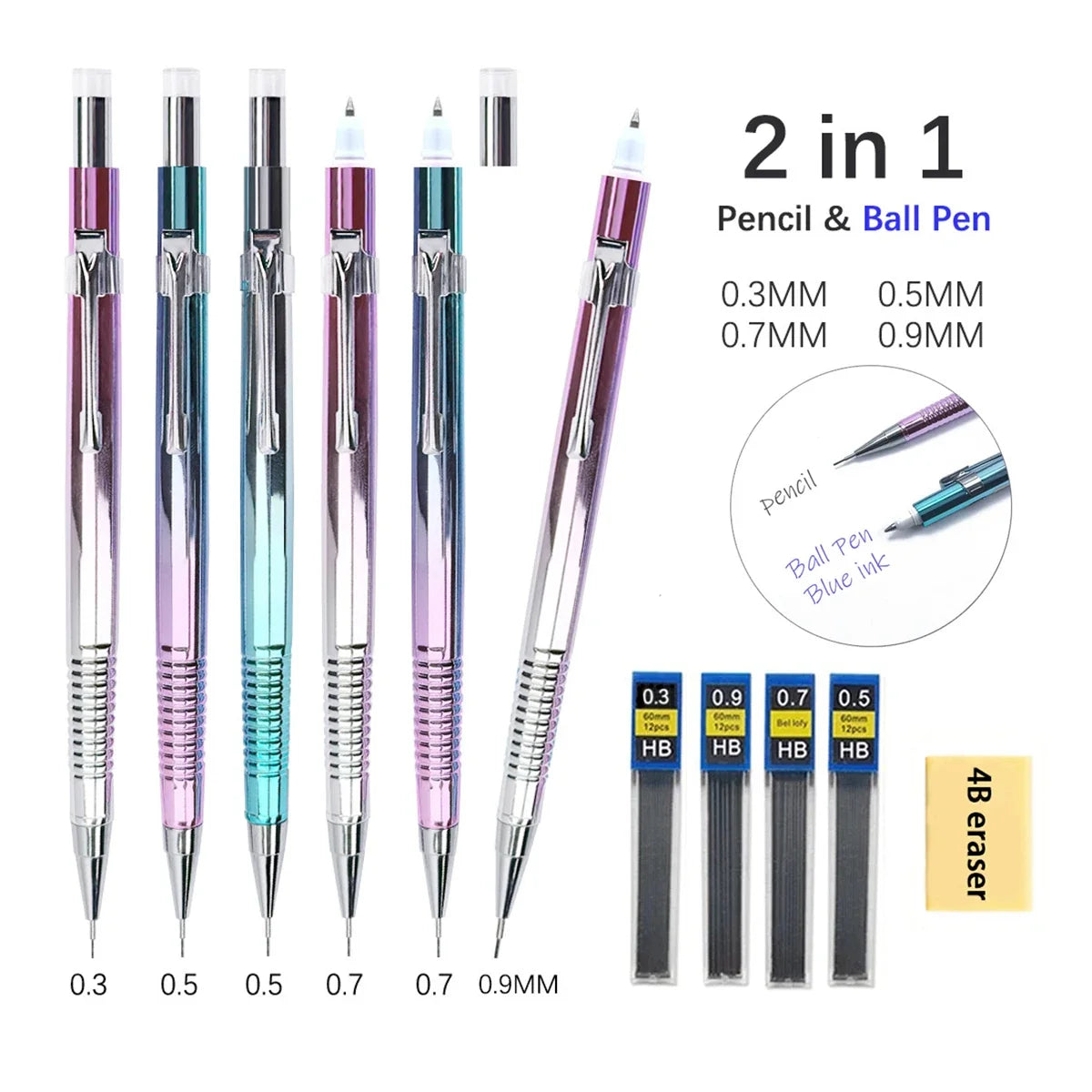 2-in-1 Ballpoint Pen & Mechanical Pencil Set with Refills 2-in-1 Writing Set Qme