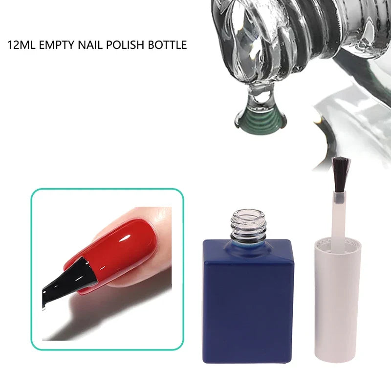 12ml Blue Glass Nail Polish Bottle – Empty Refillable with Brush Refillable Nail Bottle Qme