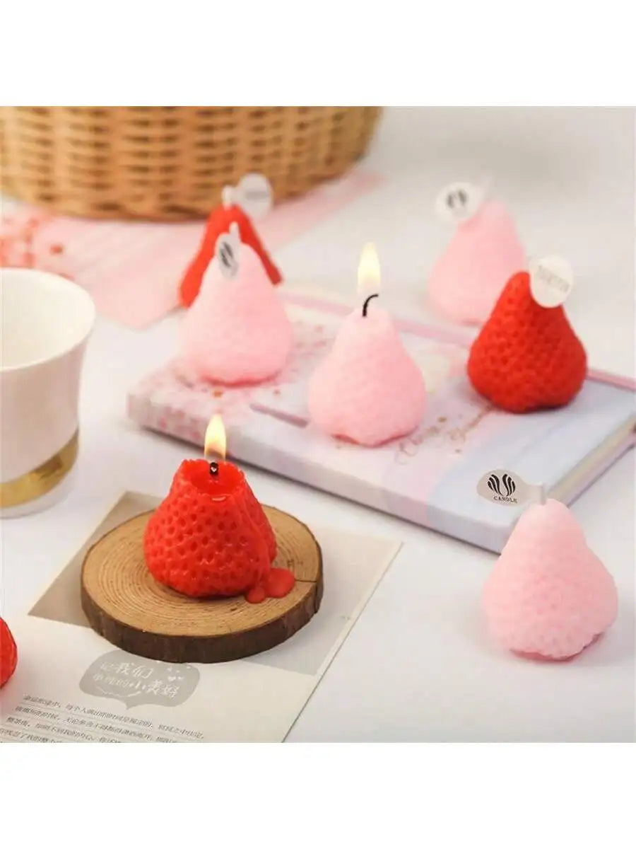 Strawberry Shaped Soy Wax Scented Candles – Set of 4 Scented Novelty Candles Qme