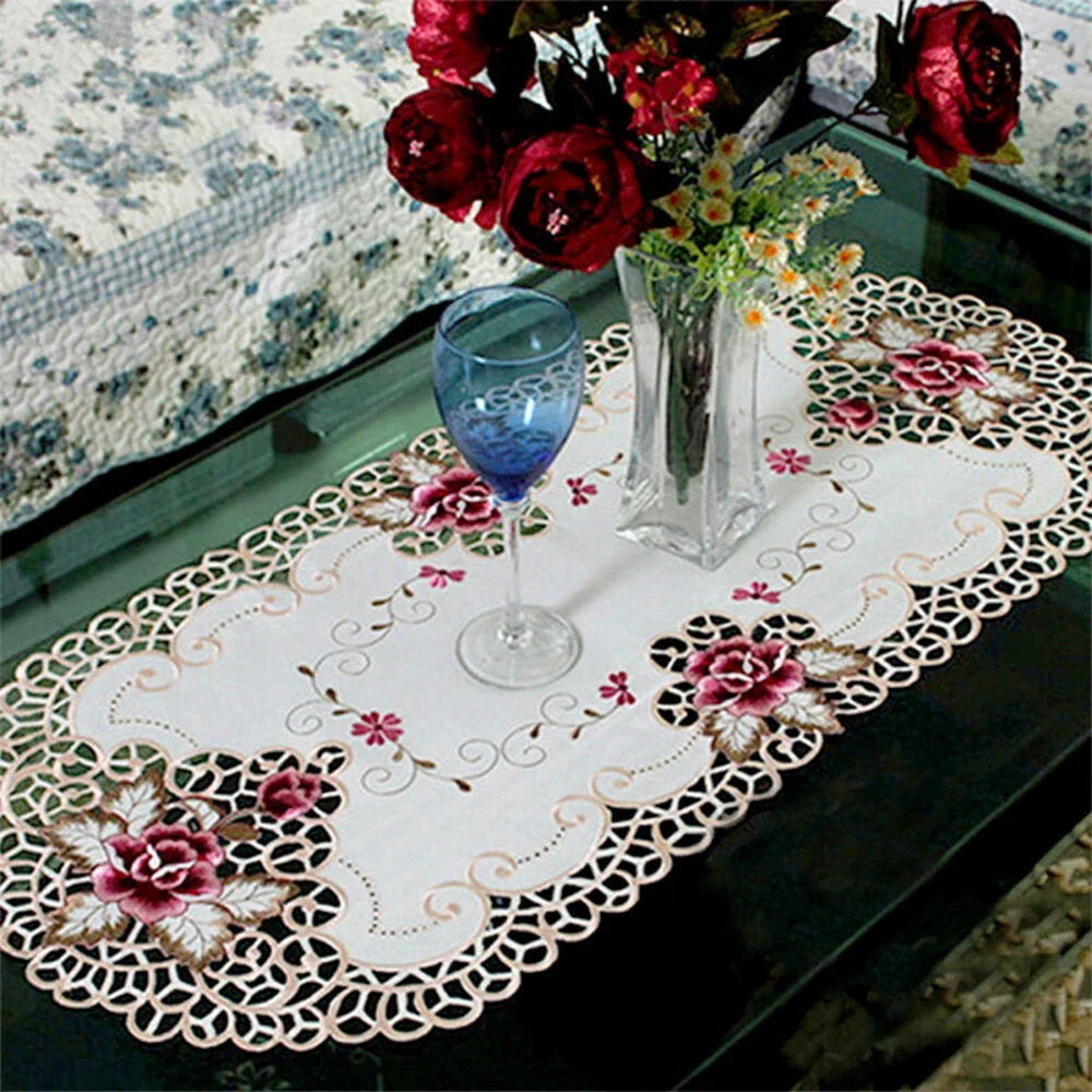 Oval Vintage Embroidered Lace Tablecloth 40x85cm European Lace Tablecloth Qme