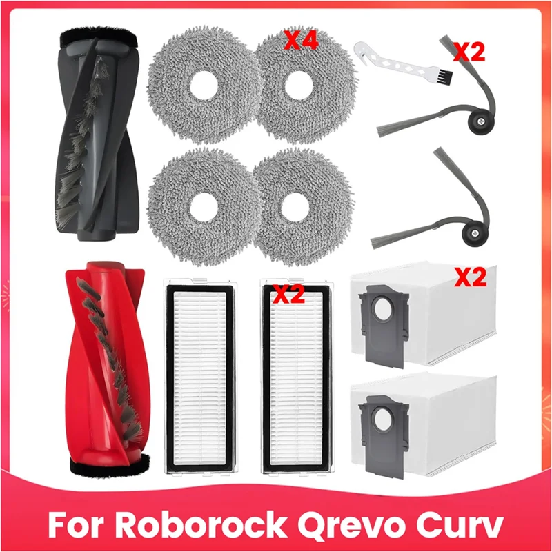 Roborock Qrevo Curv B15C Replacement Parts – Brush, Filter & Mop Vacuum Replacement Kit Qst Chocolate