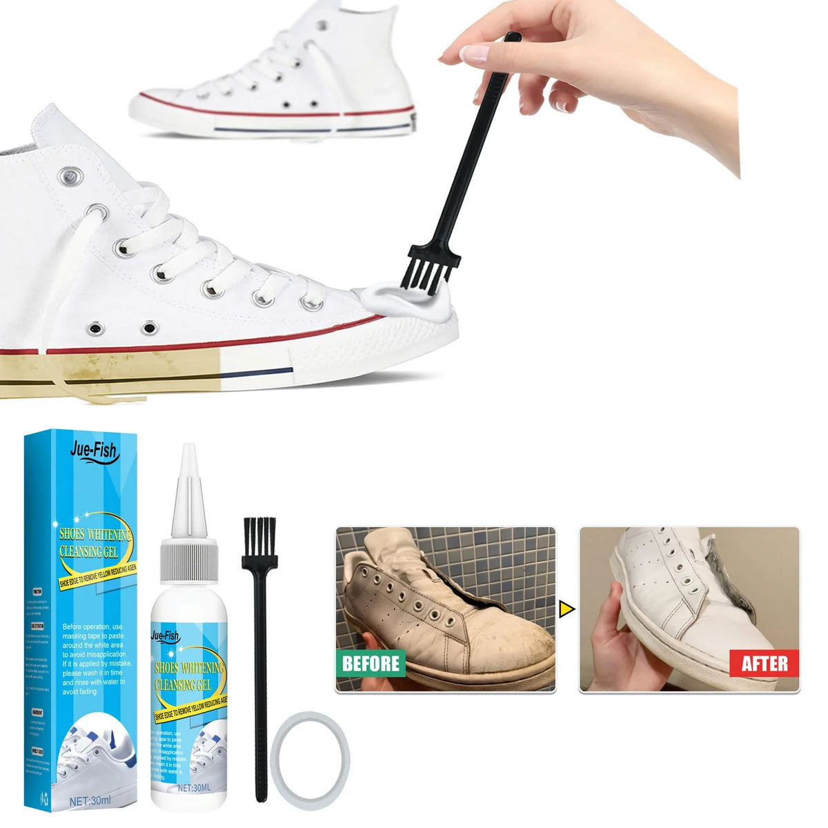 Jue-Fish 30ml White Shoe Cleaning Gel – Sneaker Whitening Kit Shoe Cleaning Gel Qst