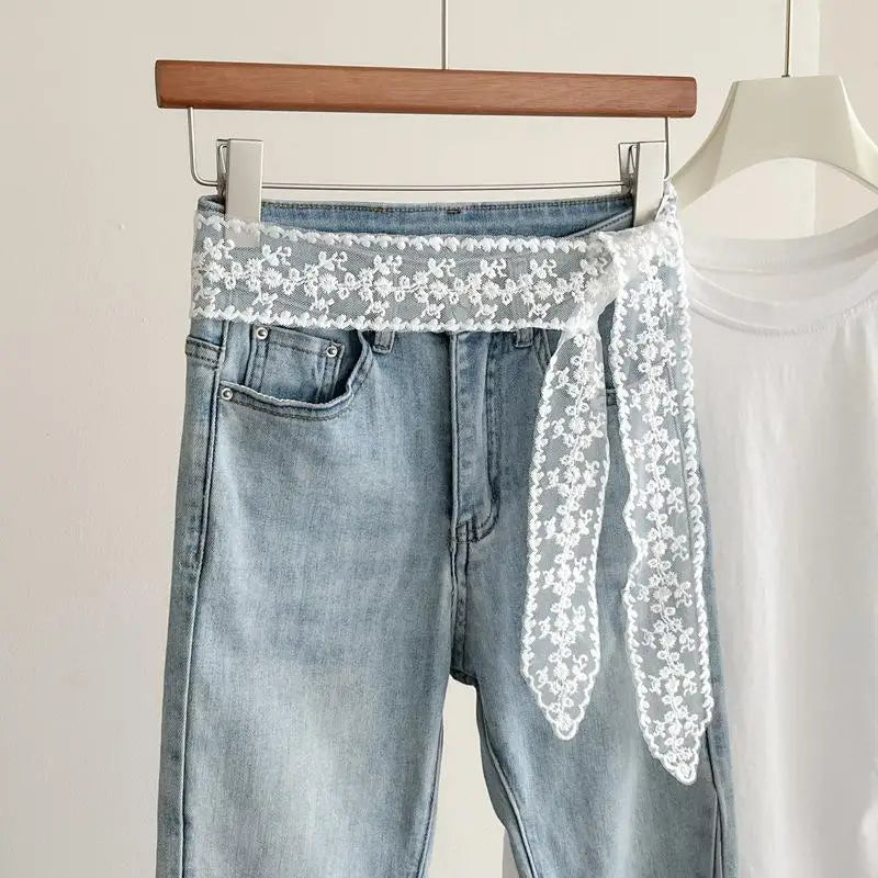 White Lace Mesh Embroidery Waist Belt for Women – Boho Style Lace Waist Belt Qst A3