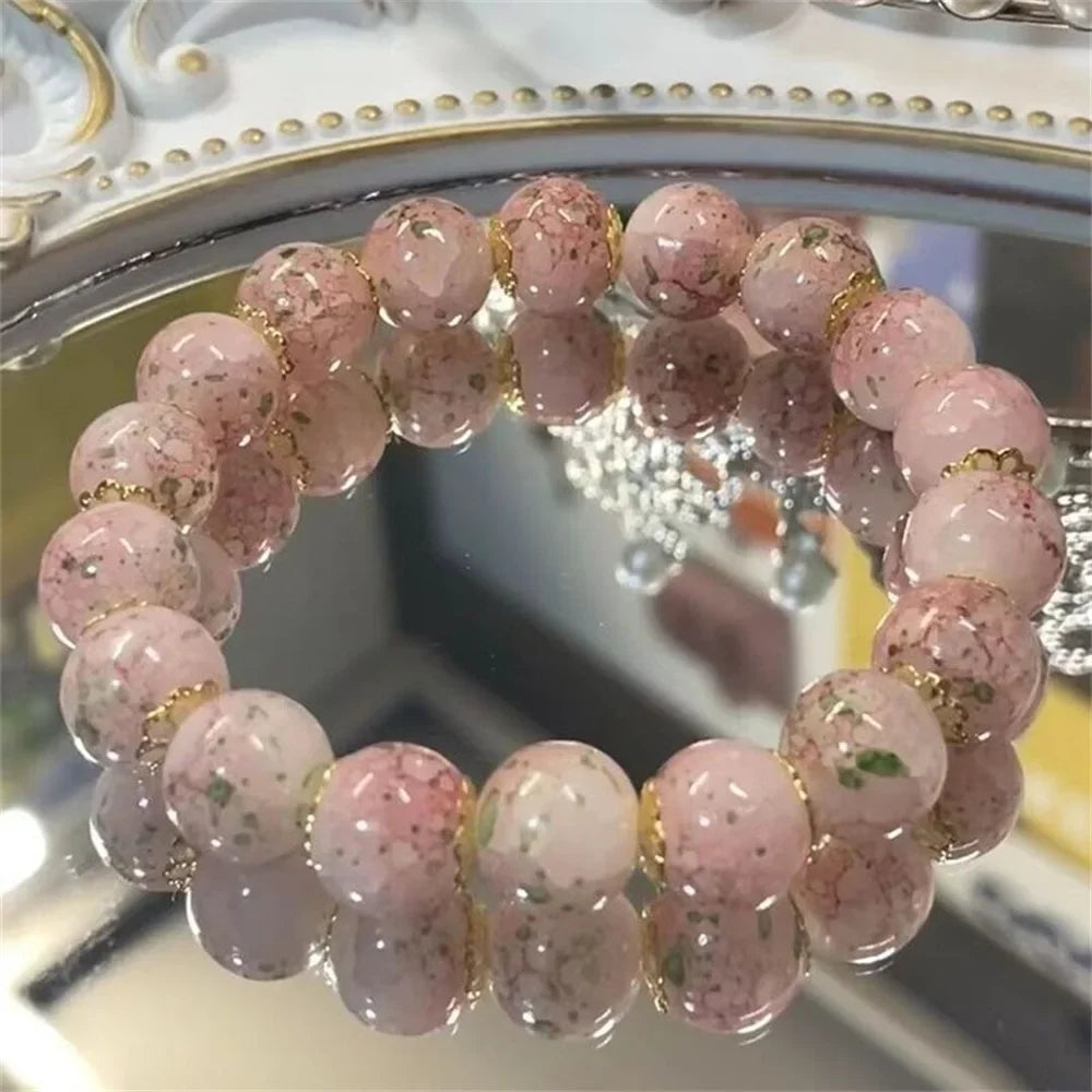 Cherry Blossom Gradient Glazed Glass Bracelet | 6 Colors Beaded Glass Bracelet Qme