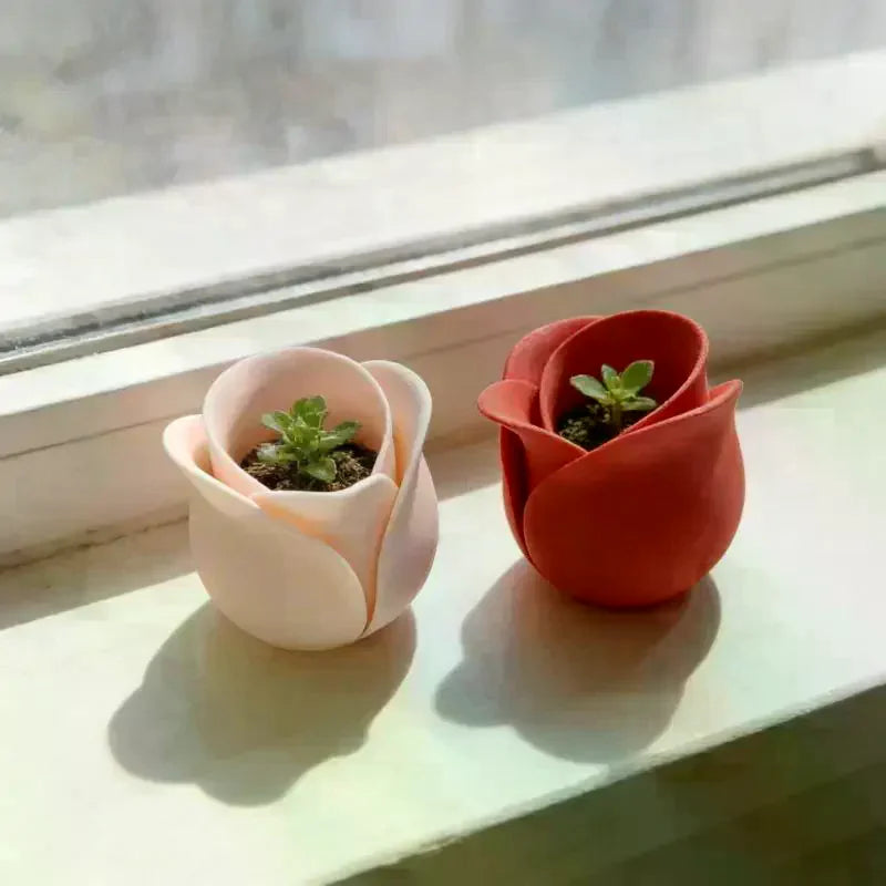 Rose Shape Mini Flower Pot – Creative Small Plant Pots Decorative Mini Planter Qme