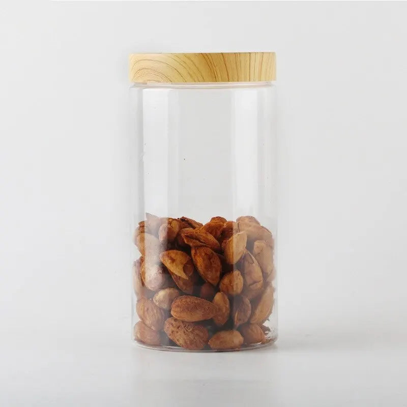 Wood Grain Sealed Storage Jar – Clear Plastic Food Container Food Storage Jar Qme