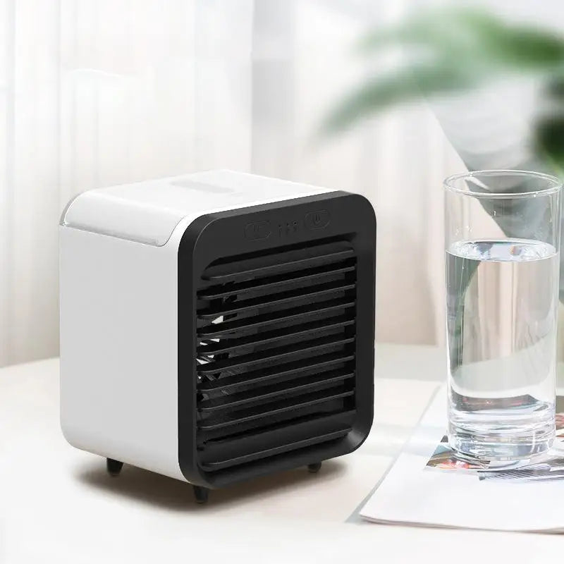 Portable USB Mini Air Cooler Fan with Humidifier – 3 Speeds Personal Desktop Cooler Fan Qme Black and white