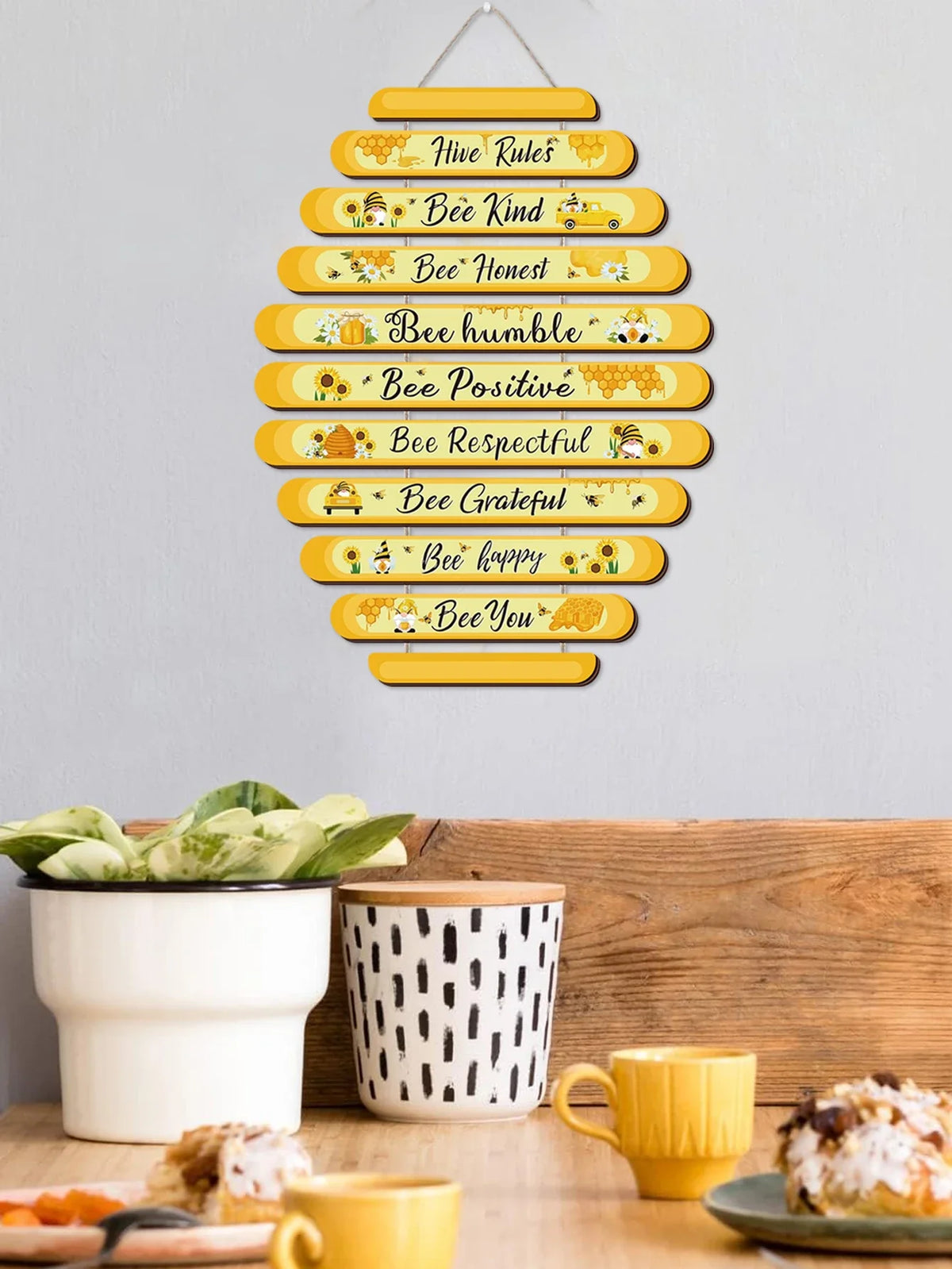 Bee Beehive Rules Wooden Wall Plaque – Bumblebee Home Decor Wooden Wall Plaque Qme
