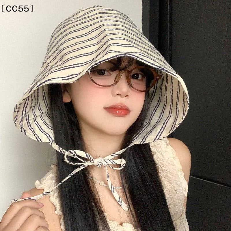Women's Foldable Wide-Brim Bucket Hat – Striped Panama Sun Hat Bucket Sun Hat Qst