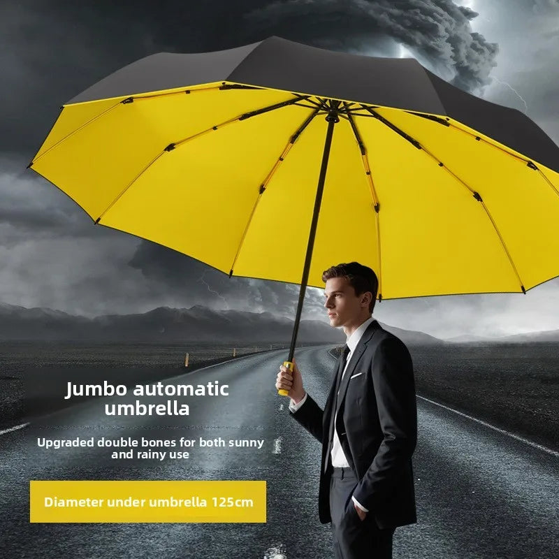 125cm Triple-Fold Double Layer Large Auto Umbrella – Sun & Rain Folding Umbrella Qst