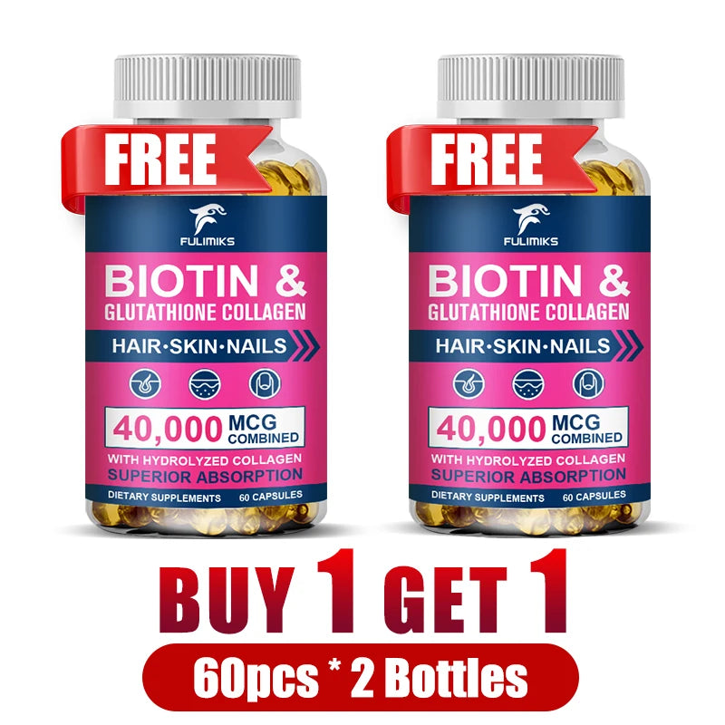 Biotin Glutathione Collagen Capsules – Skin, Hair & Nails Beauty Supplement Capsules Qst 2 Bottles-60pcs