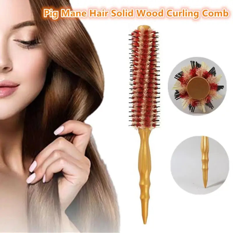 Round Boar Bristle Hair Brush – Detangling Styling Comb Round Hair Brush Qme