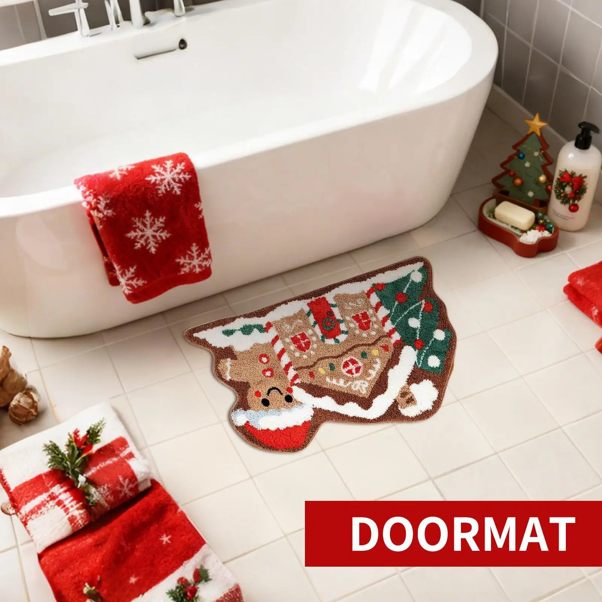 Gingerbread Christmas Doormat – Soft Non-Slip Mat 24x16 In Christmas Doormat Qme