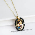 Christian Catholic Oval Pavé Image Pendant – 15 Metal Colors Religious Pendant Qme 1