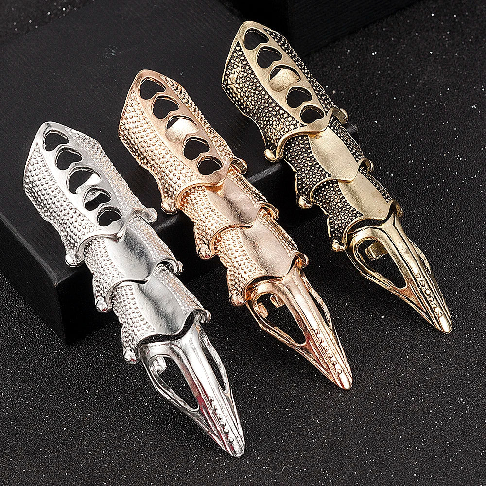 Gothic Scroll Armor Full Finger Knuckle Ring | Metal Hip Hop Armor Knuckle Ring Qme