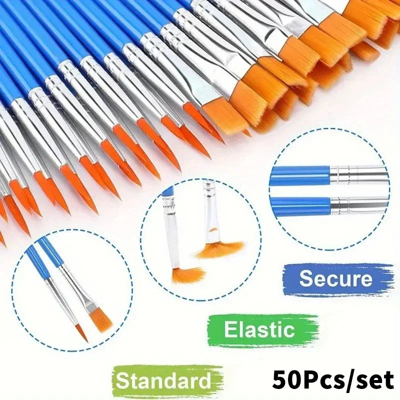 Nylon Paint Brush Set – Round & Flat for Oil, Acrylic & Watercolor Art Paint Brushes Qme