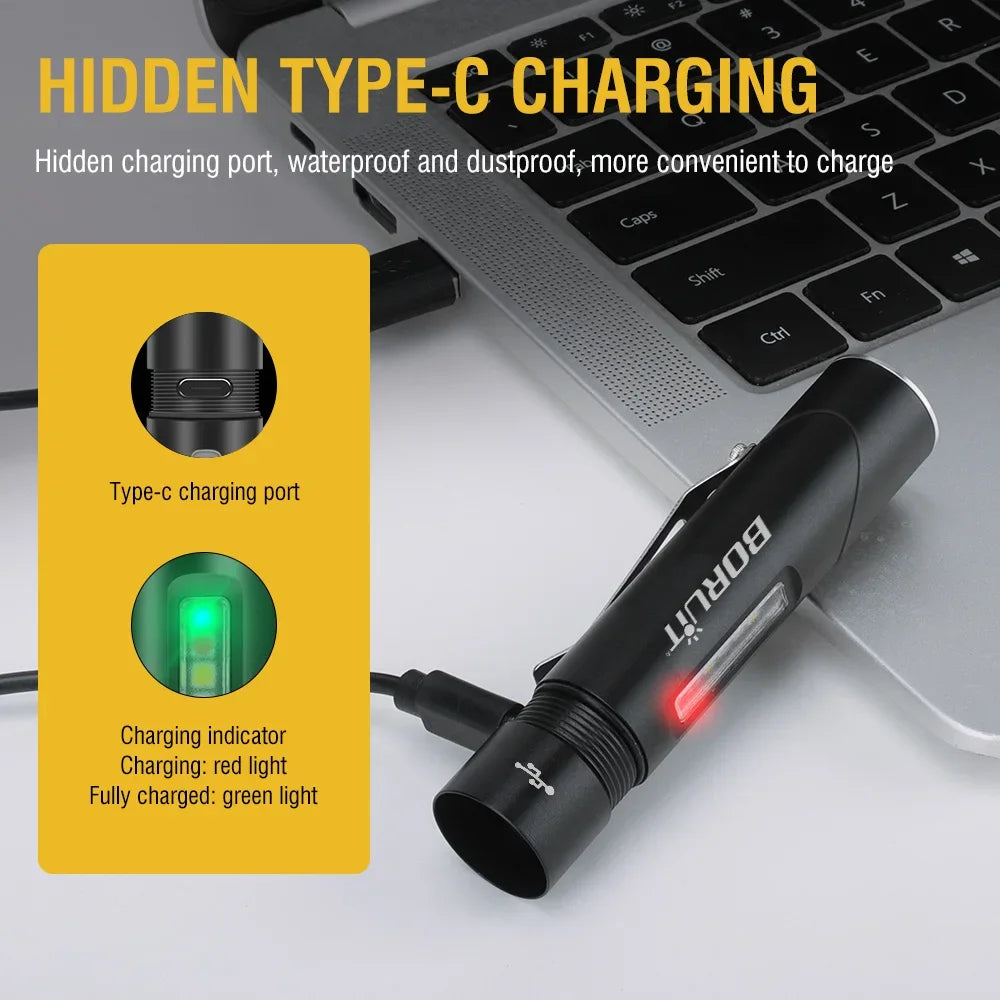 BORUiT V5S 500LM UV LED Flashlight – Type-C Rechargeable Torch UV LED Flashlight Qst