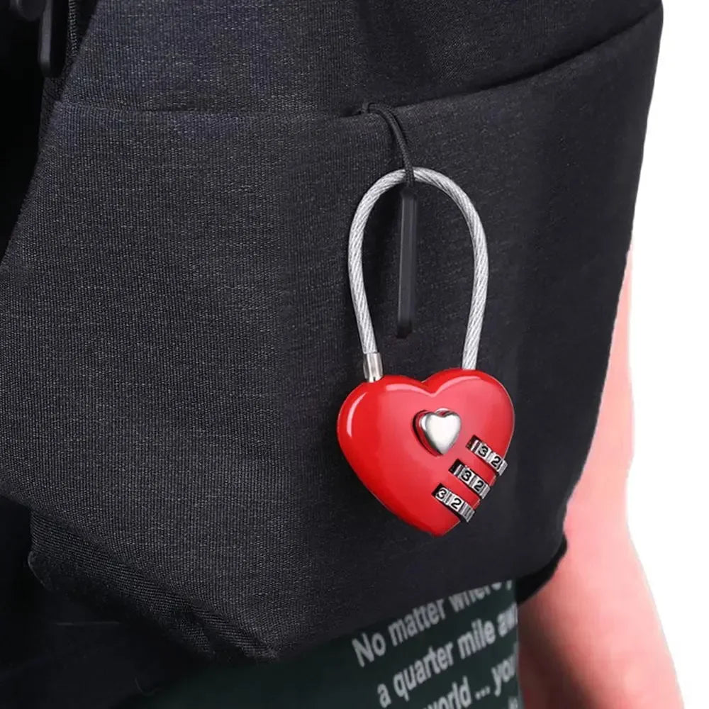 Heart Shaped 3-Digit Combination Lock Steel Wire Rope Padlock Combination Padlock Qme