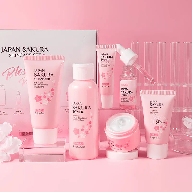 5-Piece Sakura Skin Care Set – Cleanser, Serum, Toner & Cream Skin Care Set Qme