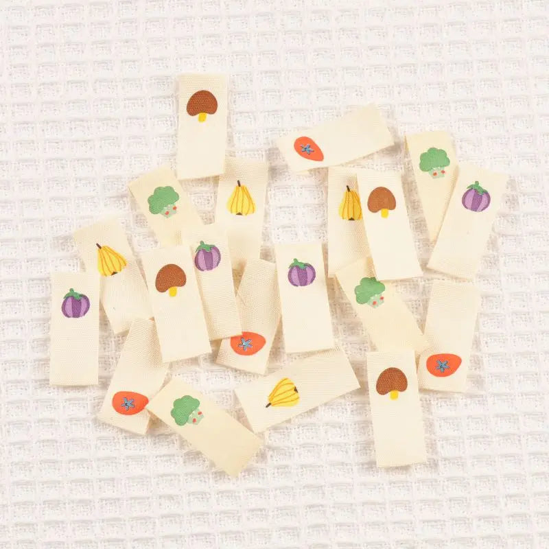 15 Mixed Pattern Cotton Sewing Labels – Mushrooms, Pears & More Woven Sewing Labels Qme