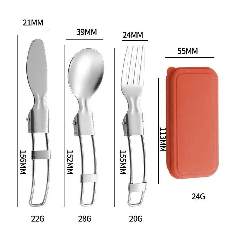 Folding Stainless Steel Cutlery Set – Knife Fork Spoon Folding Cutlery Set Qme 3pcs Orange2