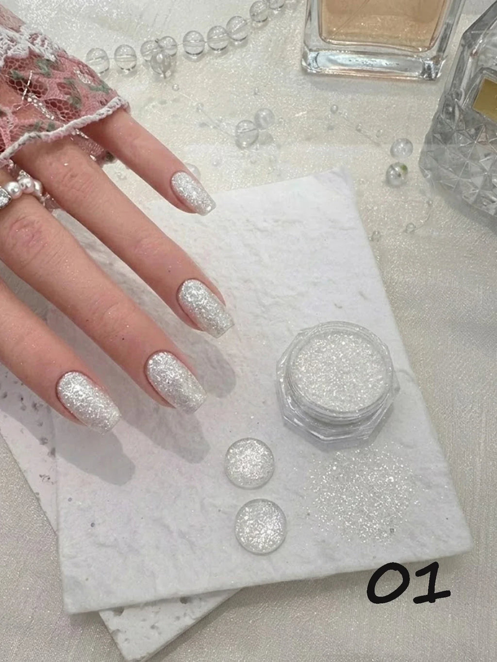 White Snowflake Sea Salt Crystal Diamond Nail Powder Ultra-Fine Nail Art Powder Qme 01