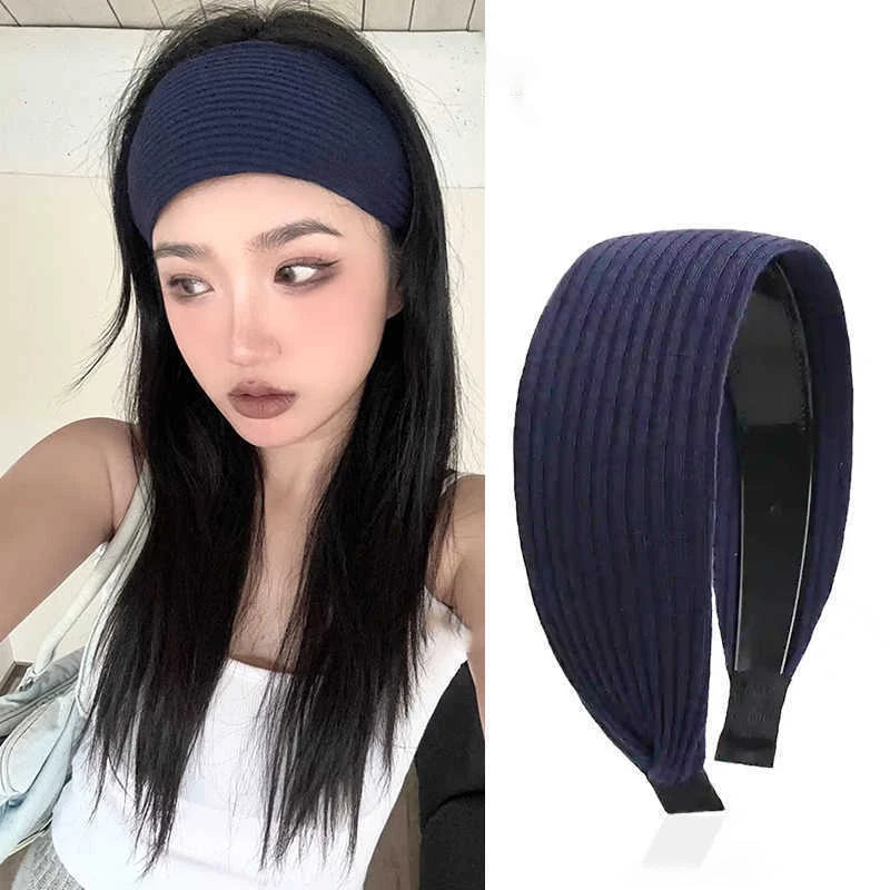 Women's Wide Non-Slip Solid Color Headband Hair Band Women's Headband Qst Navy blue