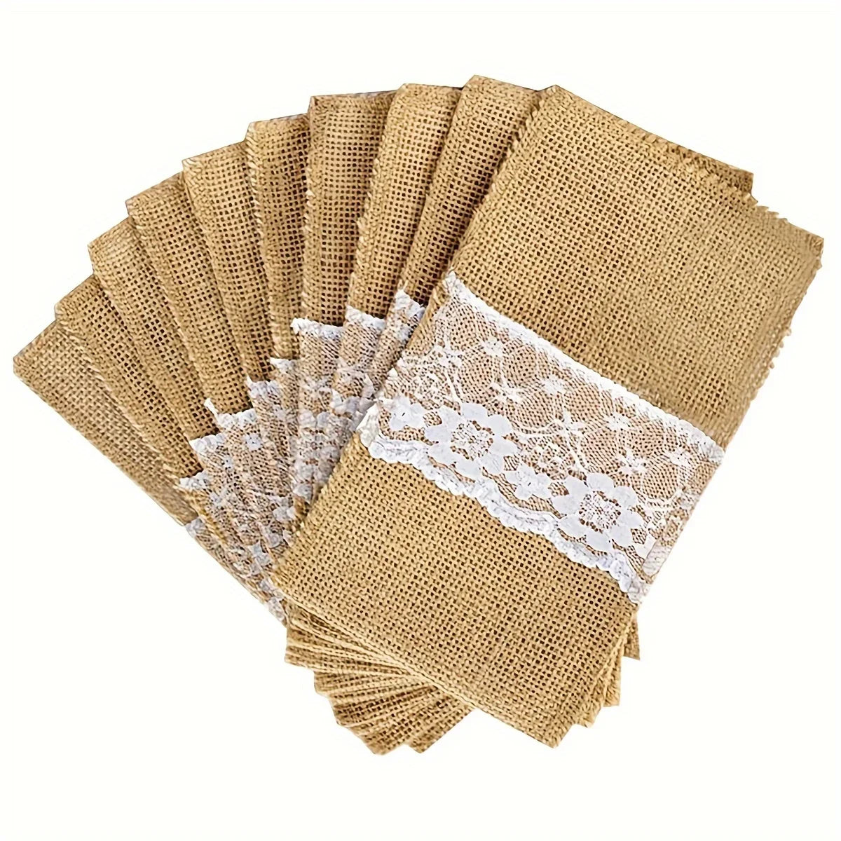 Burlap Lace Cutlery Bags Napkin Holder – Wedding & Party Napkin Cutlery Holder Qme