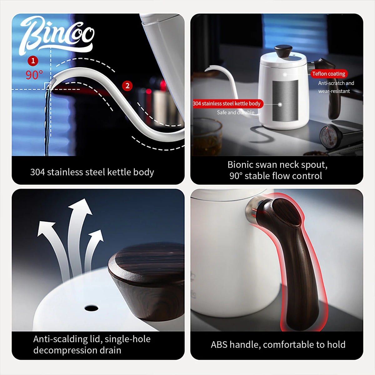 Bincoo Pour Over Coffee Kettle 304 Stainless Steel 400/600ml Pour Over Kettle Qst