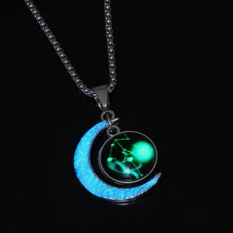 Zodiac Constellation Luminous Crescent Moon Necklace Zodiac Pendant Necklace Qme