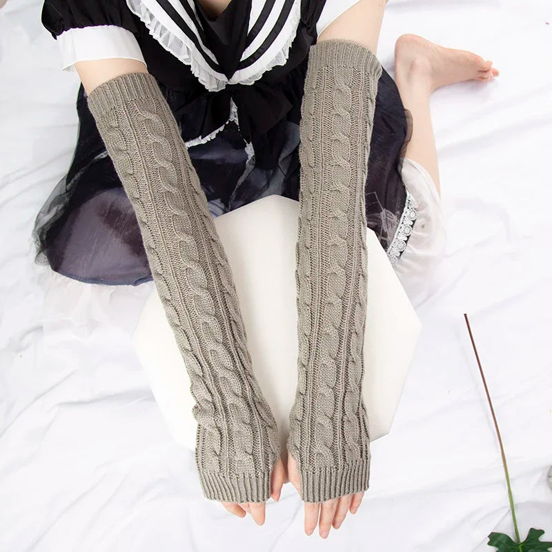 Women's Knitted Long Fingerless Arm Warmers – Winter Mittens Fingerless Arm Warmers Qme GRAY Length -50cm