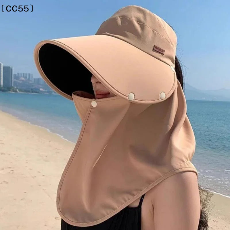 Women's Wide-Brim UV Sun Hat with Detachable Neck Shawl Sun Visor Hat Qst